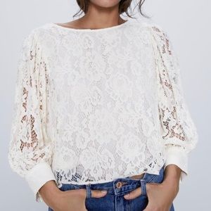 NWT ZARA CREAM FLORAL LACE TOP